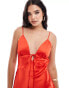 Miss Selfridge satin tie front mini slip dress in red Красный, 40 - фото #3