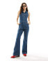 Wrangler racer back denim jumpsuit in dark wash