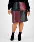 Фото #1 товара Plus Size Colorblocked Faux-Leather Skirt, Created for Macy's