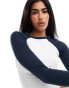 Фото #4 товара Pull&Bear contrast raglan long sleeved tee in blue & white