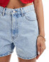 Mango longline relaxed denim shorts in mid blue