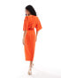 ASOS DESIGN angel sleeve drape waist tab detail midi dress in bright orange