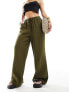 Nobody's Child Petite Shona linen blend wide leg trousers in khaki