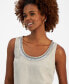 Фото #2 товара Women's 100% Linen Embellished Tank Top, Created for Macy's