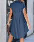 ფოტო #4 პროდუქტის Women's Blue Collared Pleated Waist Mini Beach Dress