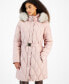 ფოტო #1 პროდუქტის Women's Belted Faux-Fur-Trimmed Hooded Puffer Coat