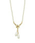 Gold-Tone Porcelain Rose and Imitation Pearl Drop Necklace