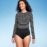 Фото #1 товара Women's UPF 50 Striped Cropped Crewneck Long Sleeve Rash Guard - Kona Sol Black