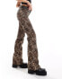 Monki regular fit flare cotton trousers in brown leopard print