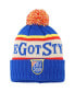 Men's Royal Distressed Old Style Pillow Line Cuffed Knit Hat with Pom