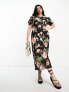 Фото #1 товара ASOS DESIGN Curve milkmaid square neck midi dress with tie front neck in rose floral