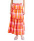 ფოტო #1 პროდუქტის Women's Cotton Plaid-Print Ruffle-Trim Maxi Skirt