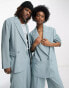 COLLUSION Unisex double breasted blazer in dusty blue co-ord