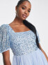 Фото #3 товара Maya Petite Bridesmaid puff sleeve square neck midi dress in baby blue