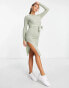 Brave Soul Eddie knitted dress with slit in sage green