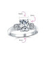 ფოტო #4 პროდუქტის Timeless Classic Style 2CT Rectangle Clear Emerald Cut Three Stone Past Present Future Promise Engagement Ring For Women Sterling Silver Plain Band