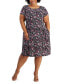ფოტო #1 პროდუქტის Plus Size Printed Fit & Flare Short-Sleeve Dress