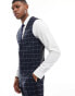 ASOS DESIGN skinny windowpane check suit waistcoat in navy Синий, Chest 42 Regular - фото #1