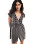 Фото #1 товара ASOS DESIGN wrap front playsuit with black embroidery in grey wash