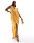 Фото #1 товара TFNC Bridesmaids Plus satin halterneck twist front maxi dress in marigold