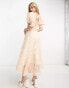 Фото #4 товара Sister Jane puff sleeve shirred midaxi dress in blush floral