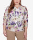 Plus Size Charm School Embellished Keyhole Floral Textured Top