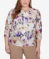 ფოტო #1 პროდუქტის Plus Size Charm School Embellished Keyhole Floral Textured Top