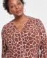 Plus Size Animal-Print Zip-Pocket Blouse, Created for Macy's