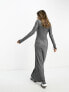 ASOS DESIGN high neck long sleeve maxi dress in silver