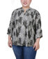 Plus Size 3/4 Sleeve Overlapped Bell Sleeve Y-Neck Top