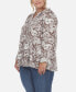 Фото #2 товара Plus Size Pleated Long Sleeve Floral Print Blouse