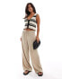 Vila Petite weighted plisse satin feel wide leg trousers in beige