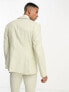 ASOS DESIGN slim suit jacket in linen in puppytooth in green Chest 38 Short - фото #3