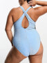 Pieces Curve exclusive glitter cross back plunge swimsuit in blue