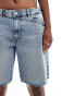 Noisy May high waist loose denim short in light blue wash