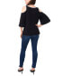 ფოტო #4 პროდუქტის Petite Keyhole Cold-Shoulder Trimmed Top