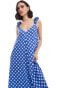 ASOS DESIGN puff sleeve trapeze maxi dress in blue check