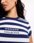 ASOS Weekend Collective baby tee with logo in navy and white stripe