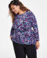 ფოტო #1 პროდუქტის Plus Size Printed Long Sleeve Twist-Side Top