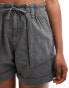 Фото #5 товара Pull&Bear paperbag waist cotton short in washed grey