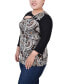 Plus Size 3/4 Sleeve Puff Print Cutout Top