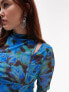 Topshop Curve floral printed mesh midi dress in blue