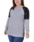 Фото #1 товара Plus Size Long Sleeve Knit with Print Shoulder Insets Top
