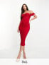 Jaded Rose Tall ruched corset waist sheer midaxi dress in red