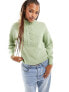 Pieces textured high neck button detail jumper in sage