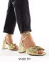 ASOS DESIGN Wide Fit Hitched bow detail mid block heeled sandals in gold