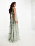 Фото #2 товара Maya Bridesmaid maxi tulle dress with tonal delicate sequin and full skirt in sage green co ord