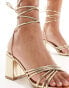 Truffle Collection wide fit block heel strappy sandal in gold