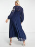 Фото #2 товара ASOS DESIGN Maternity v front baby doll pleated embroidered midi dress in navy