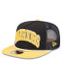 Men's Black/Gold Golden State Warriors Throwback Team Arch Golfer Snapback Hat